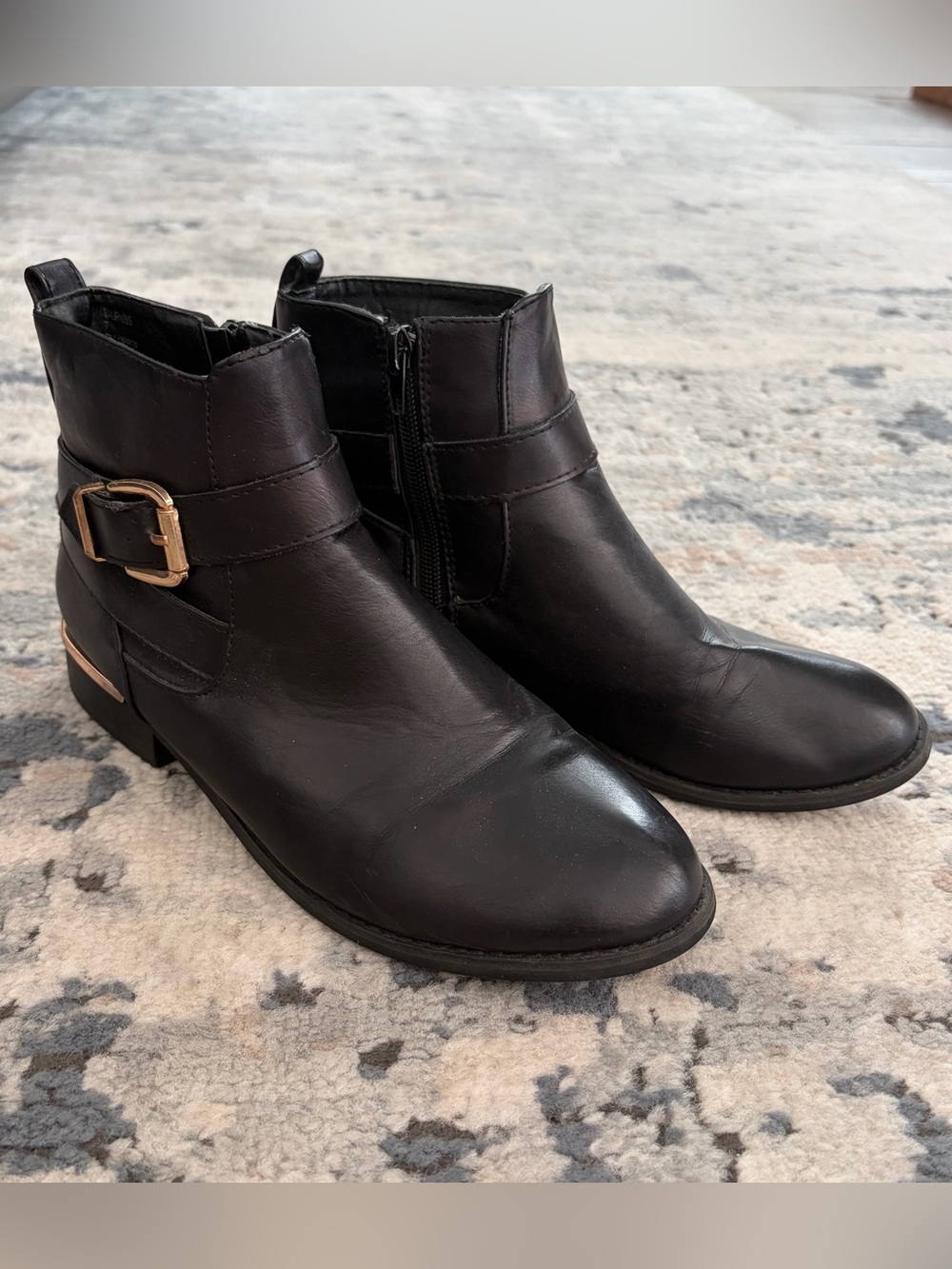 Steve Madden Black Ankle Booties with Gold Accents